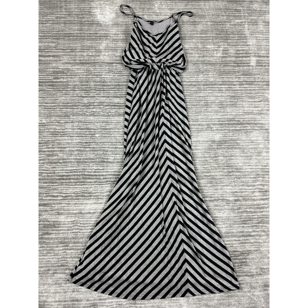 Mudd Maxi Dress Womens Small Grey Black Striped Sleeveless Knit 02192 Stretch